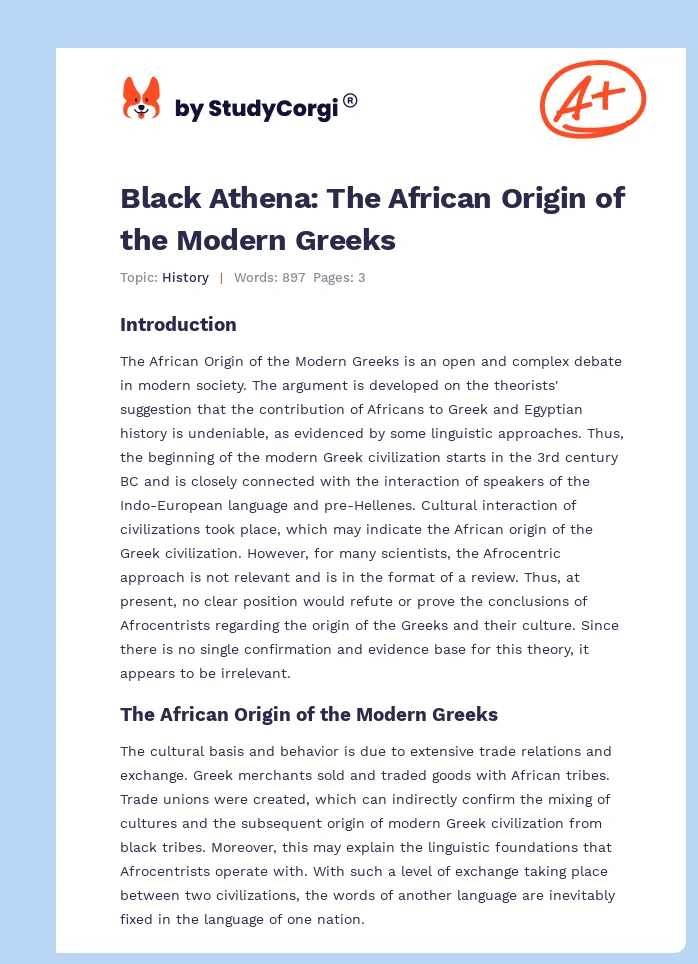 Black Athena: The African Origin of the Modern Greeks. Page 1