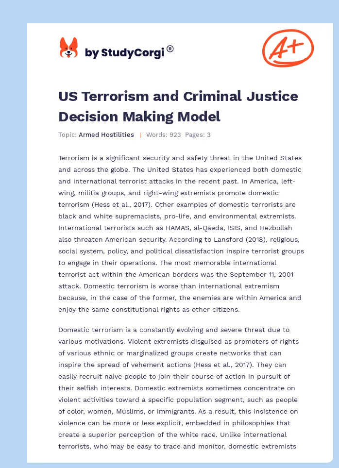 US Terrorism and Criminal Justice Decision Making Model. Page 1