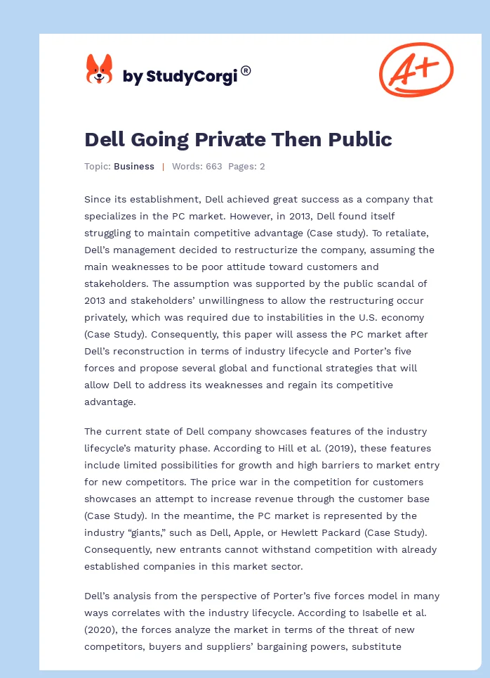 Dell Going Private Then Public. Page 1