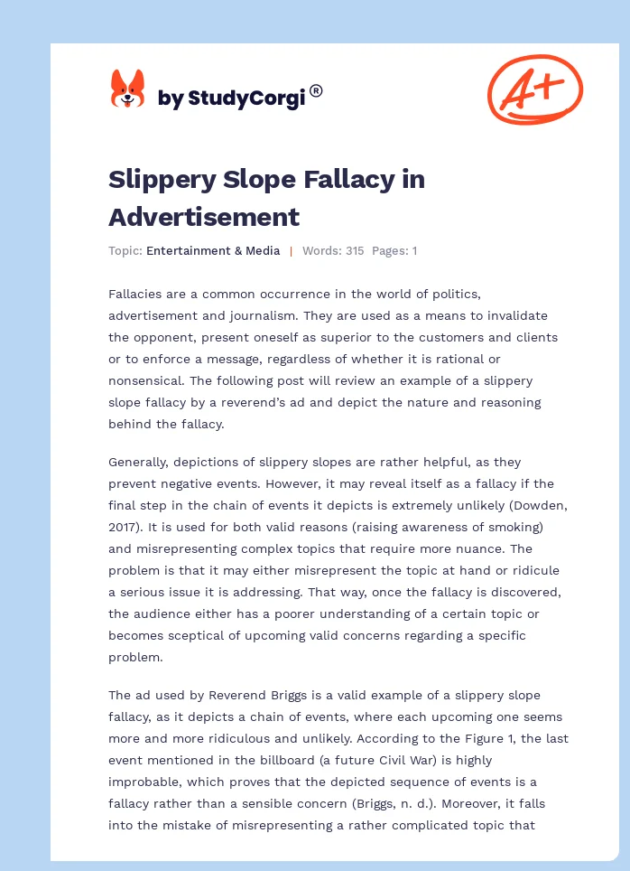 Slippery Slope Fallacy in Advertisement. Page 1