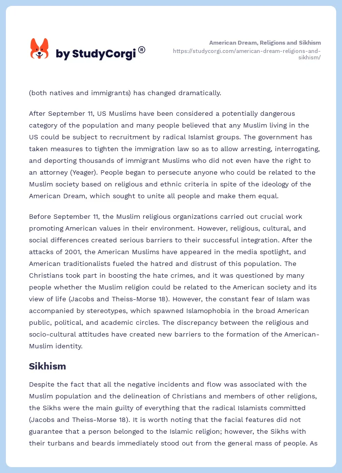 American Dream, Religions and Sikhism. Page 2