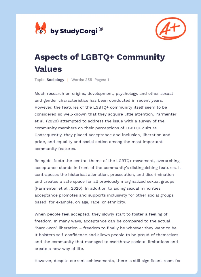 Aspects of LGBTQ+ Community Values. Page 1