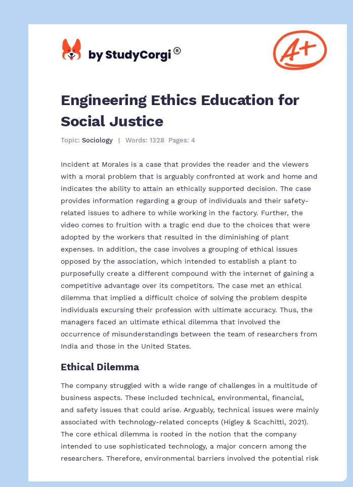 Engineering Ethics Education for Social Justice. Page 1