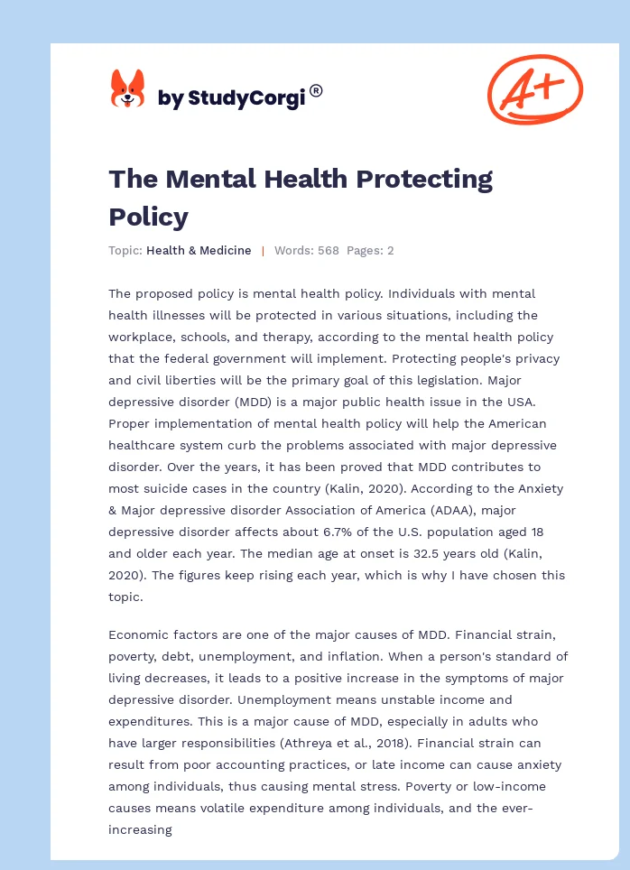 The Mental Health Protecting Policy. Page 1