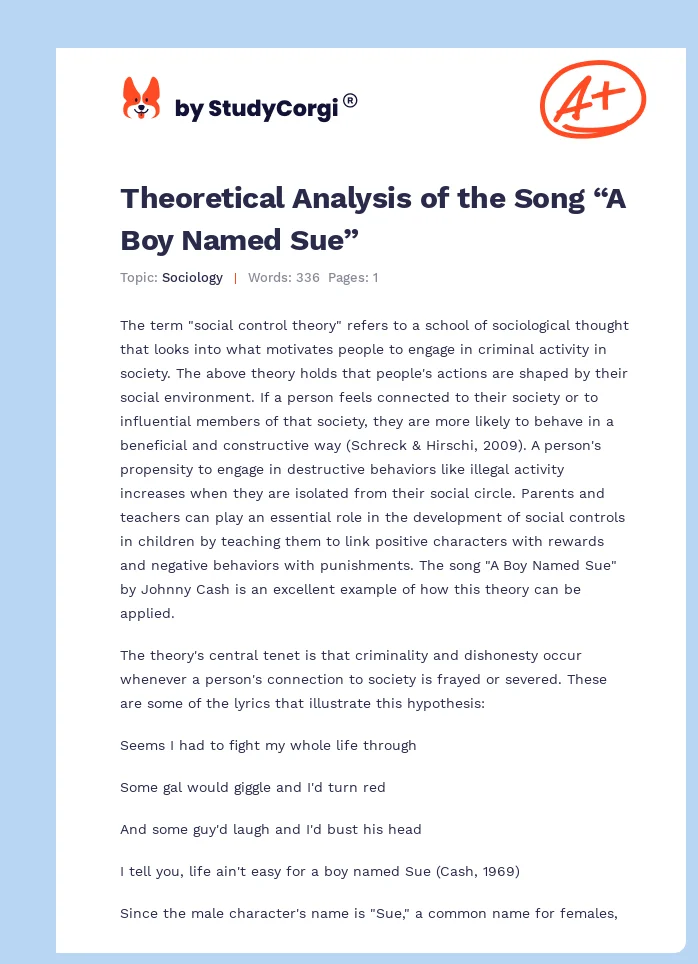 Theoretical Analysis of the Song “A Boy Named Sue”. Page 1