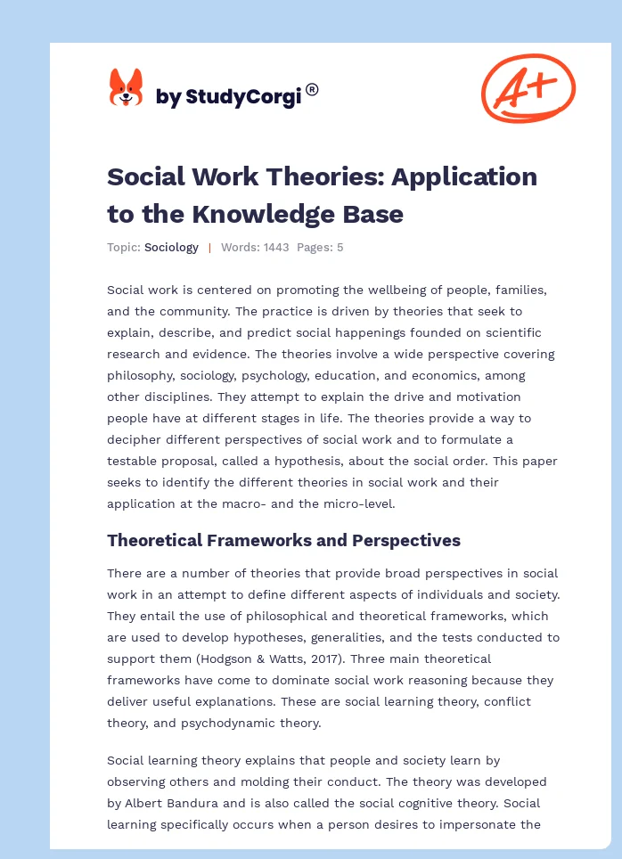 Social Work Theories: Application to the Knowledge Base. Page 1