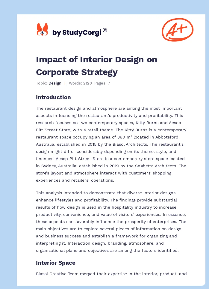 Impact of Interior Design on Corporate Strategy. Page 1