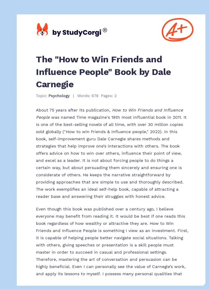 The "How to Win Friends and Influence People" Book by Dale Carnegie. Page 1