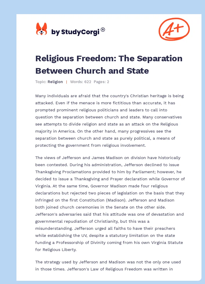 Religious Freedom: The Separation Between Church and State. Page 1