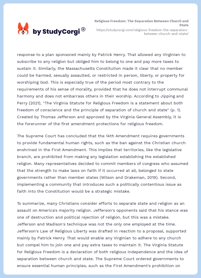 Religious Freedom: The Separation Between Church and State. Page 2