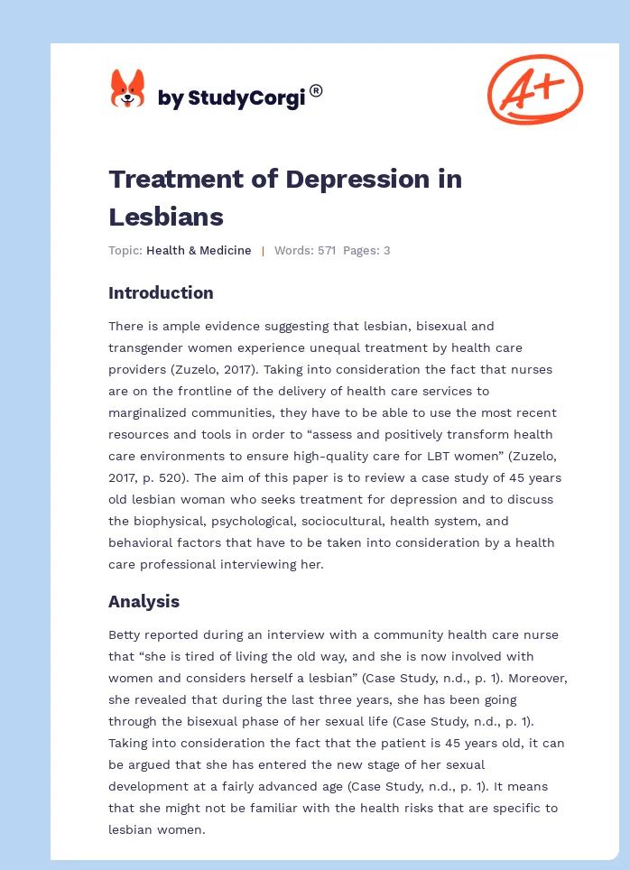 Treatment of Depression in Lesbians. Page 1