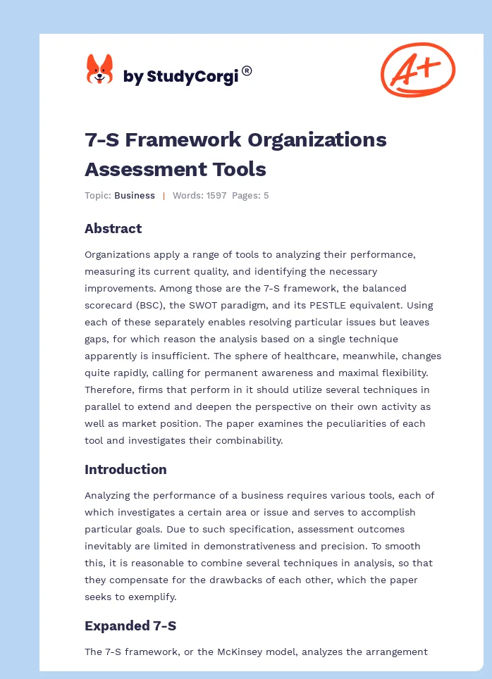 7-S Framework Organizations Assessment Tools. Page 1