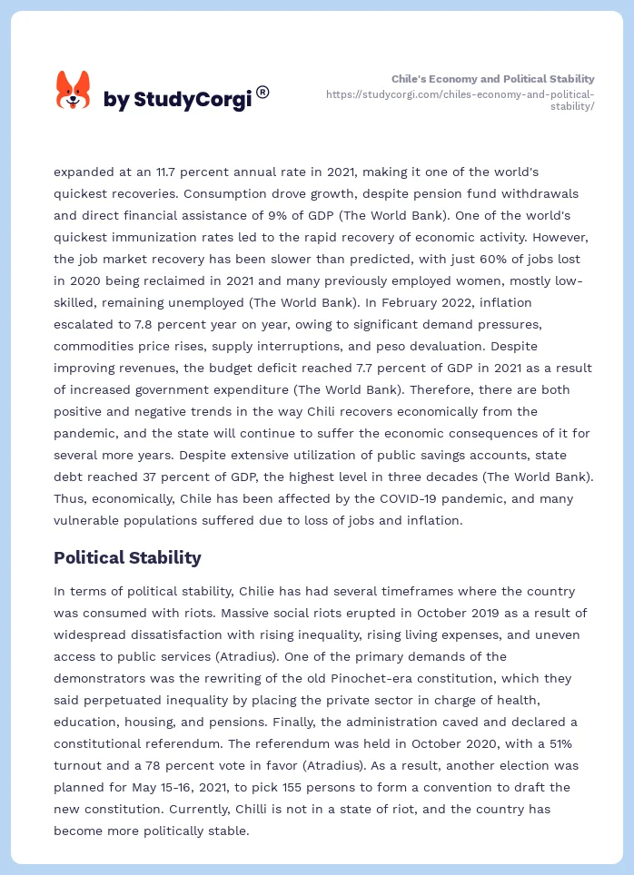 Chile's Economy and Political Stability. Page 2