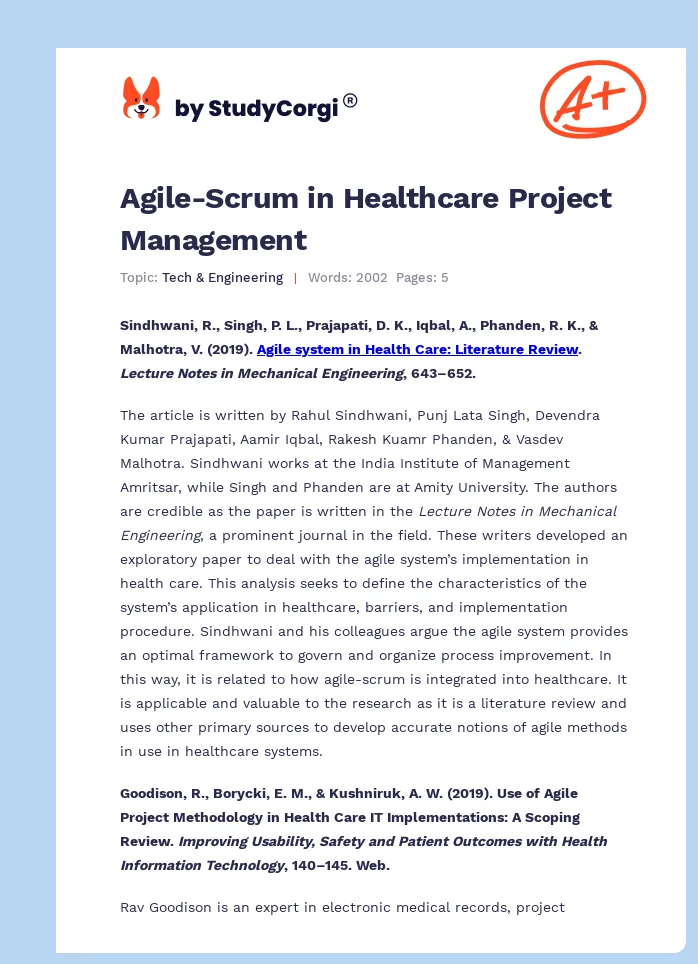 Agile-Scrum in Healthcare Project Management. Page 1