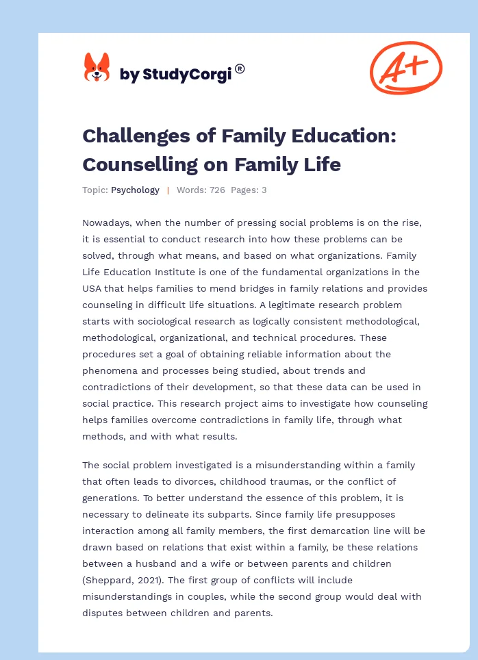 Challenges of Family Education: Counselling on Family Life. Page 1