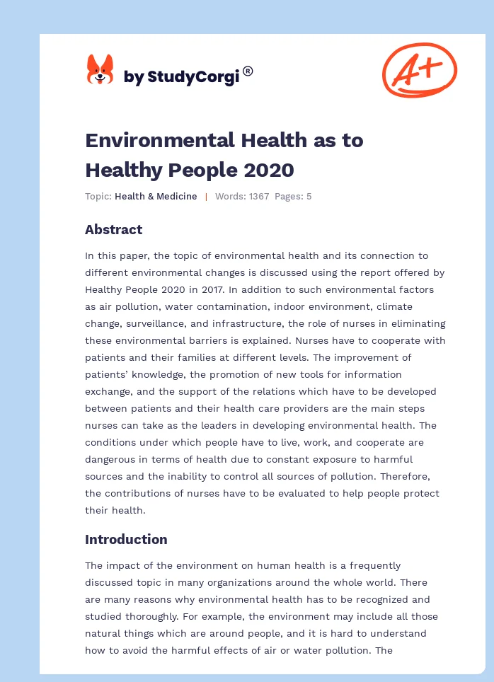 Environmental Health as to Healthy People 2020. Page 1
