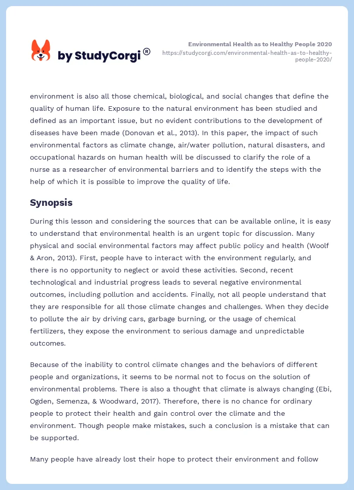 Environmental Health as to Healthy People 2020. Page 2