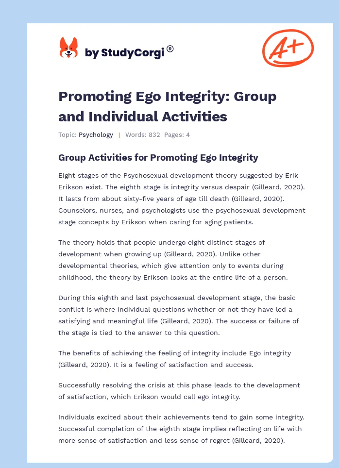 Promoting Ego Integrity: Group and Individual Activities. Page 1