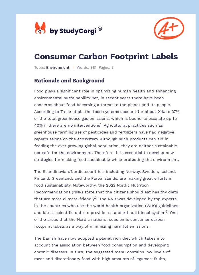 Consumer Carbon Footprint Labels. Page 1