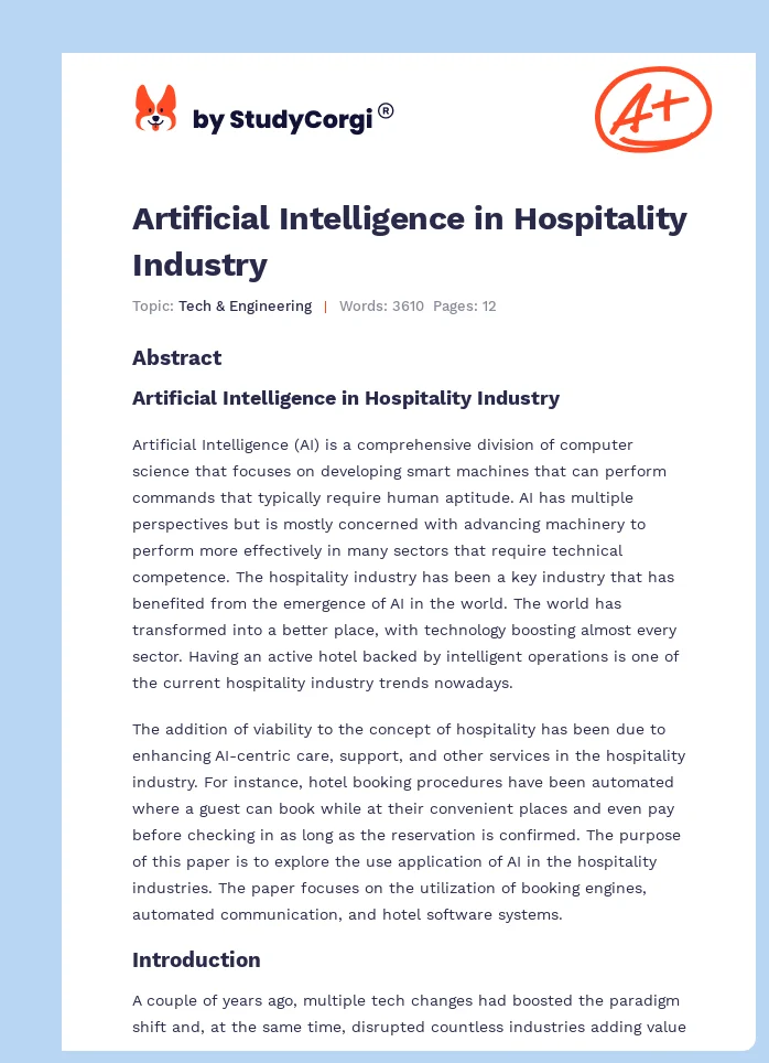 Artificial Intelligence in Hospitality Industry. Page 1