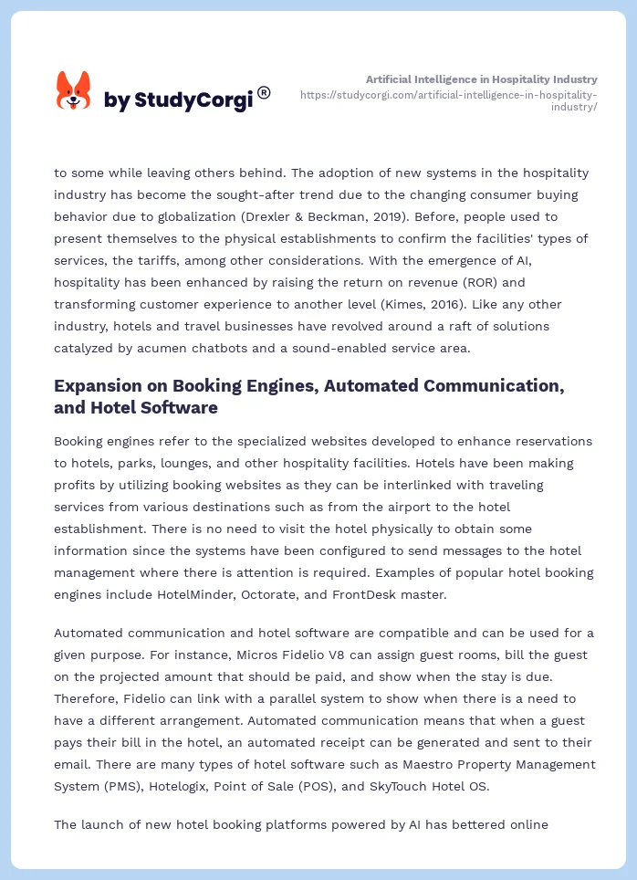 Artificial Intelligence in Hospitality Industry. Page 2