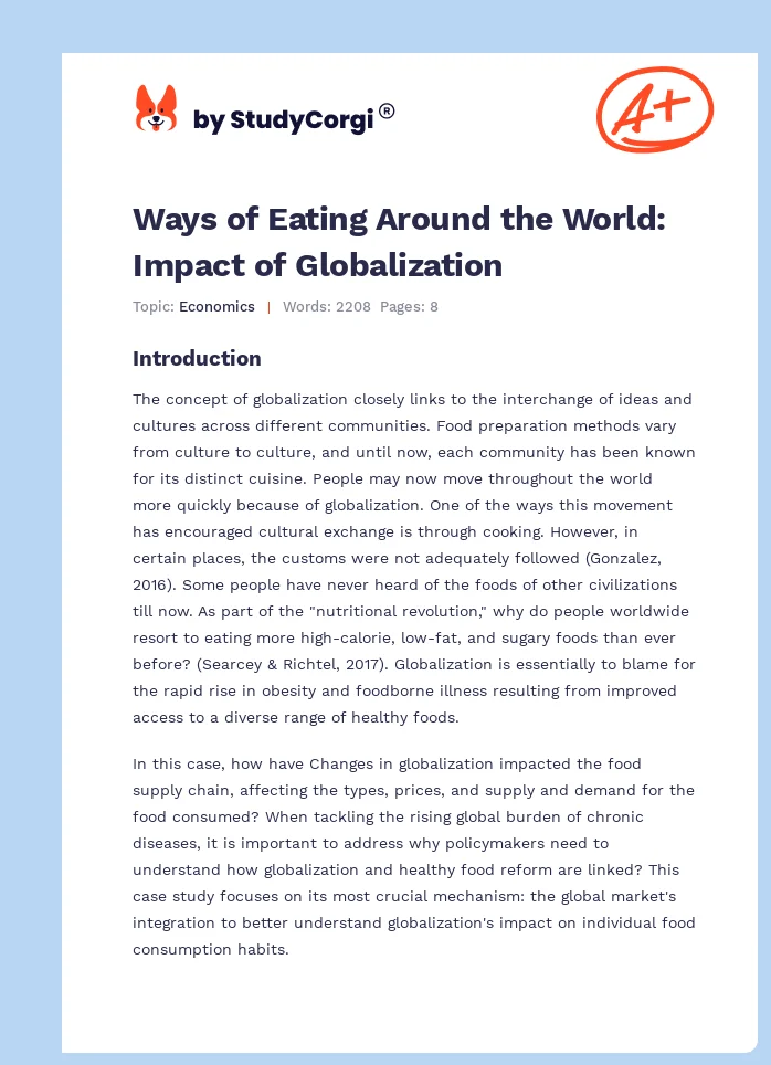 Ways of Eating Around the World: Impact of Globalization. Page 1
