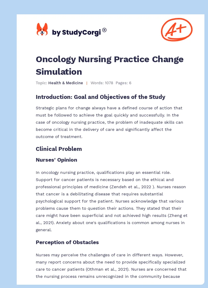 Oncology Nursing Practice Change Simulation. Page 1