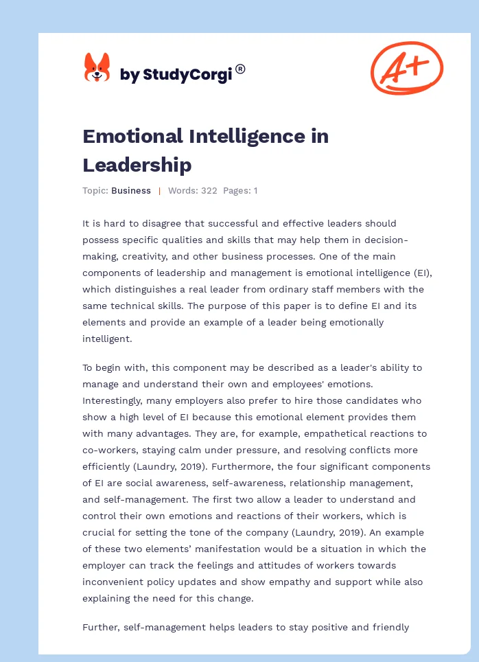 Emotional Intelligence in Leadership. Page 1