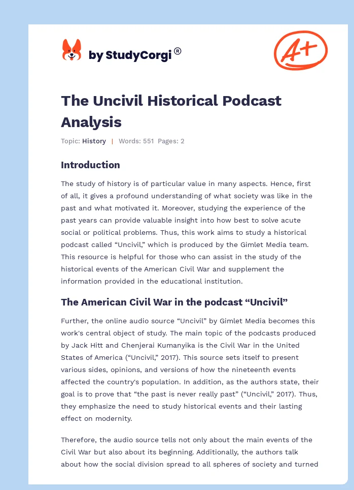 The Uncivil Historical Podcast Analysis. Page 1