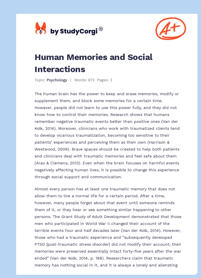 Human Memories and Social Interactions. Page 1