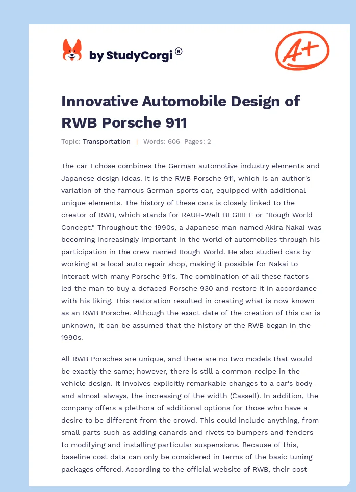 Innovative Automobile Design of RWB Porsche 911. Page 1
