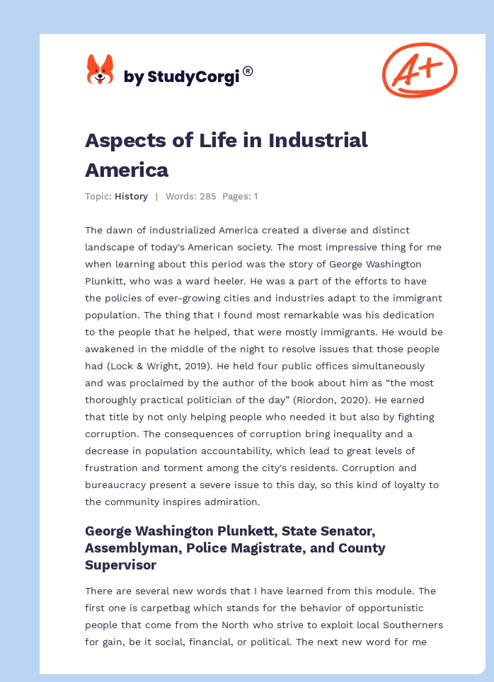Aspects of Life in Industrial America. Page 1
