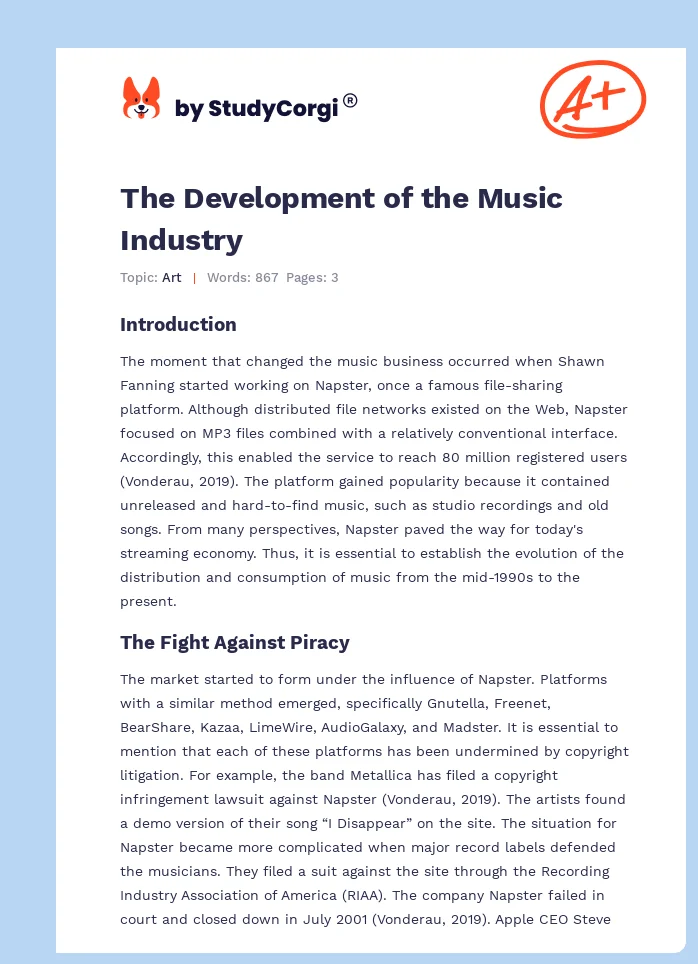 The Development of the Music Industry. Page 1