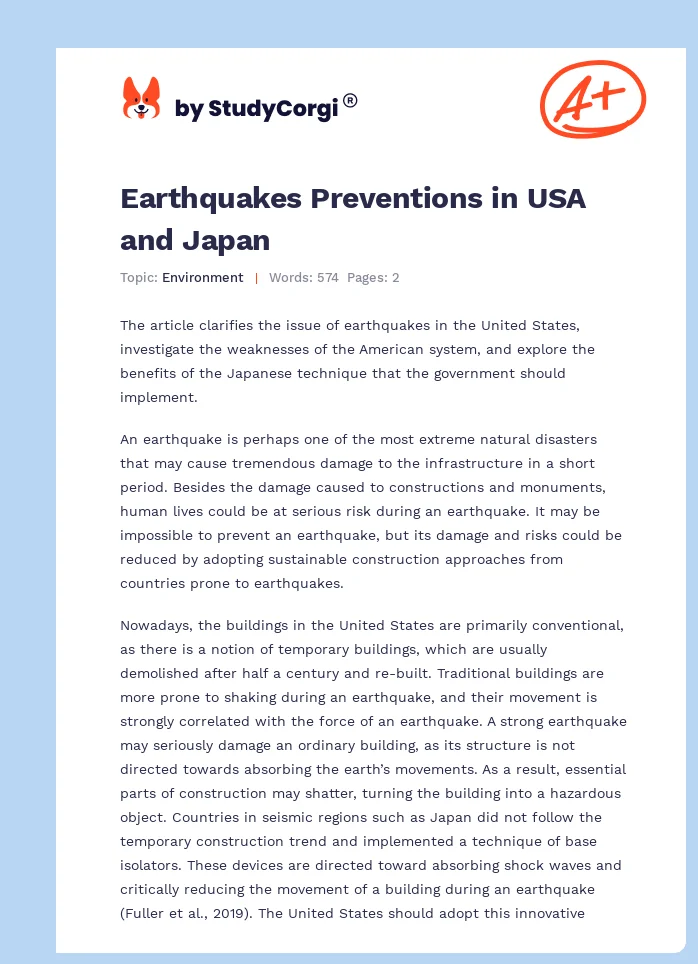 Earthquakes Preventions in USA and Japan. Page 1