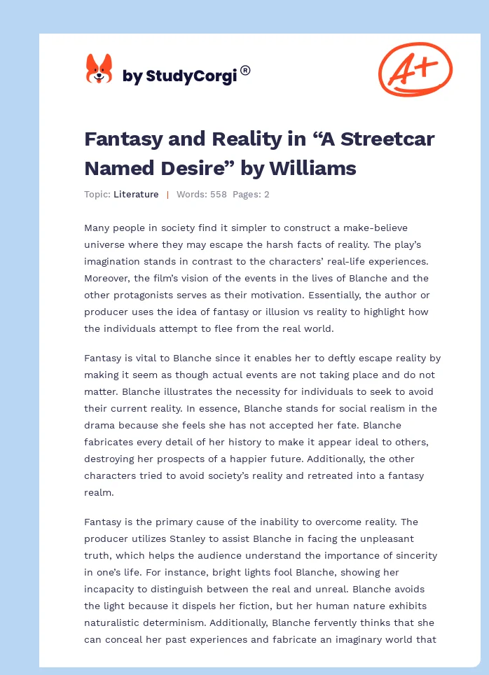 Fantasy and Reality in “A Streetcar Named Desire” by Williams. Page 1