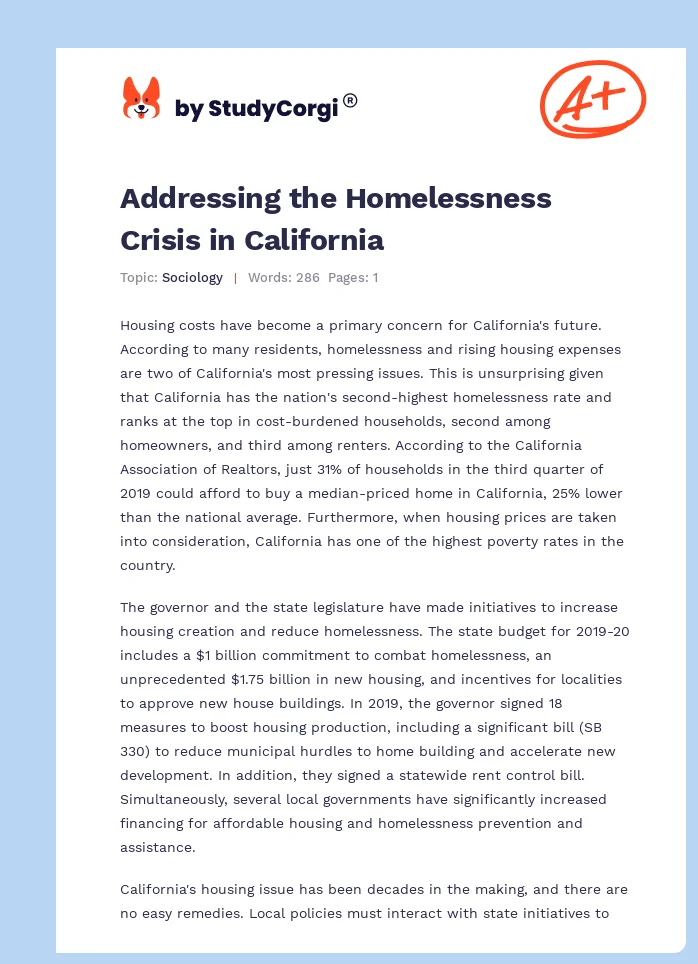 Addressing the Homelessness Crisis in California. Page 1