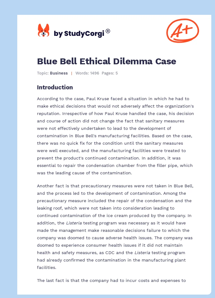 Blue Bell Ethical Dilemma Case. Page 1