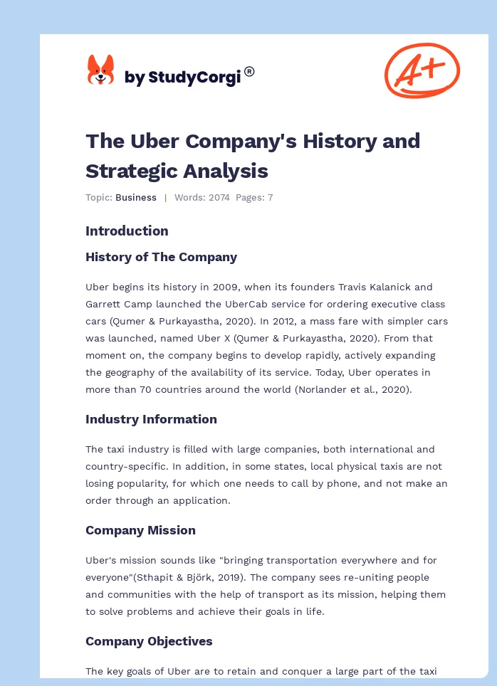 The Uber Company's History and Strategic Analysis. Page 1