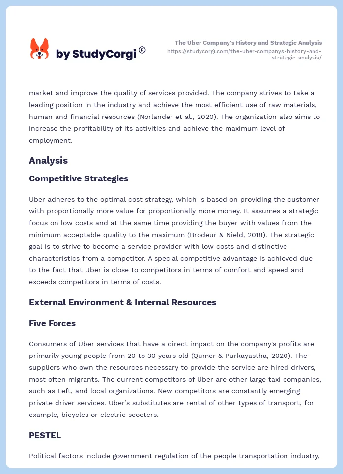 The Uber Company's History and Strategic Analysis. Page 2