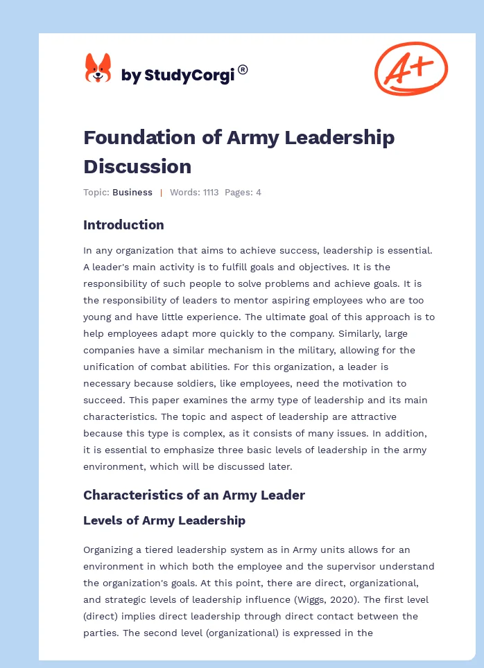 Foundation of Army Leadership Discussion. Page 1
