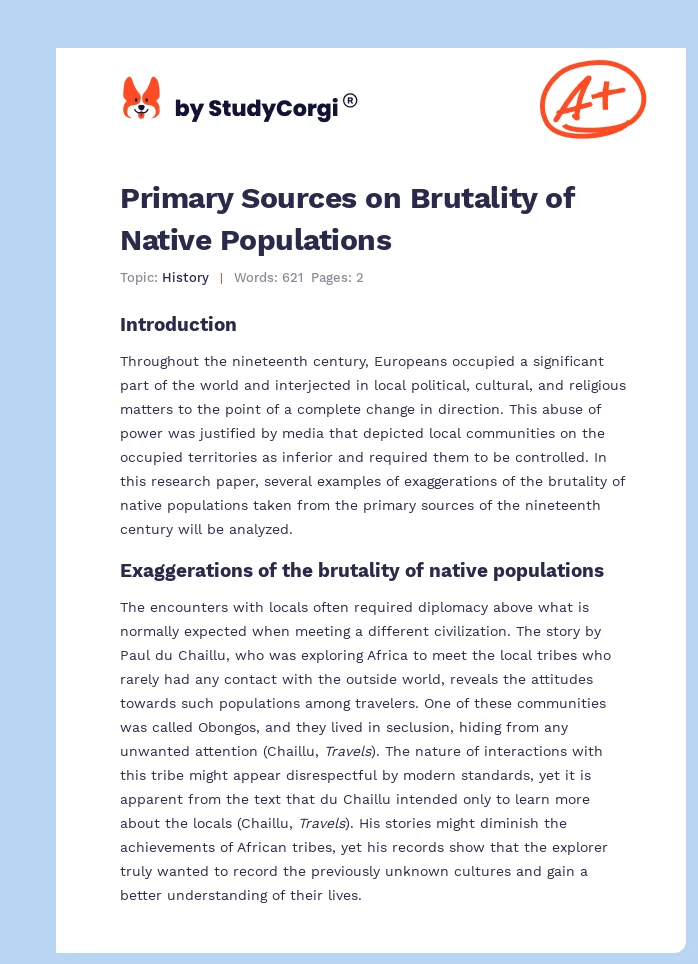 Primary Sources on Brutality of Native Populations. Page 1