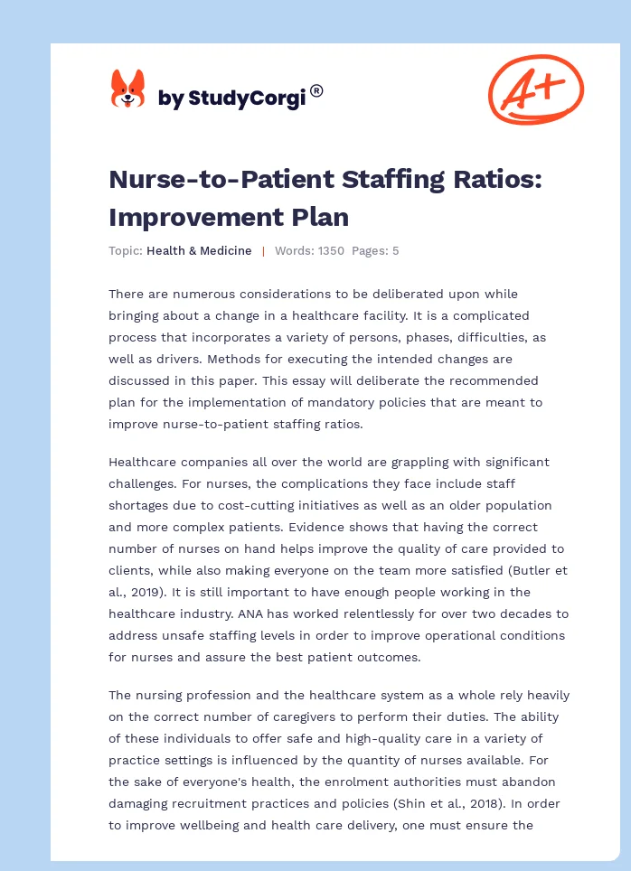 Nurse-to-Patient Staffing Ratios: Improvement Plan. Page 1