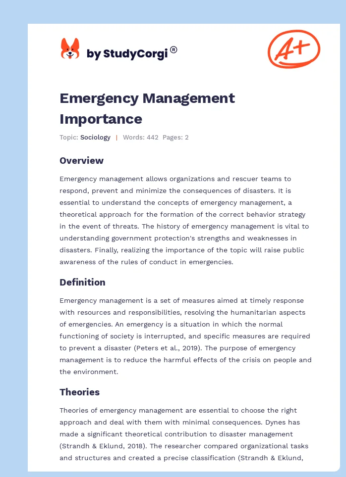 Emergency Management Importance. Page 1