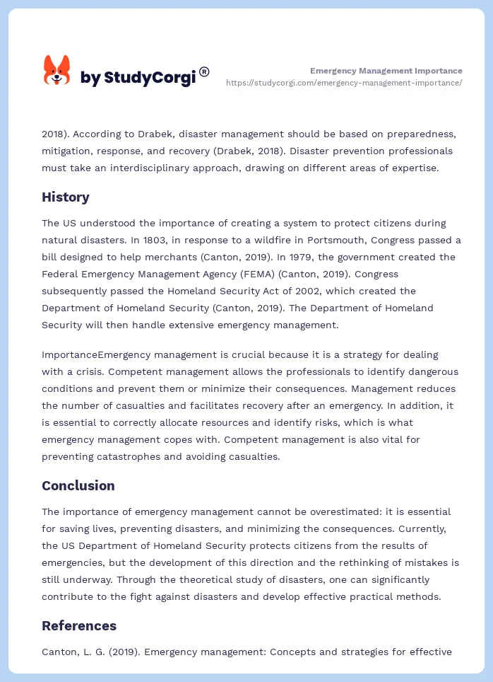 Emergency Management Importance. Page 2