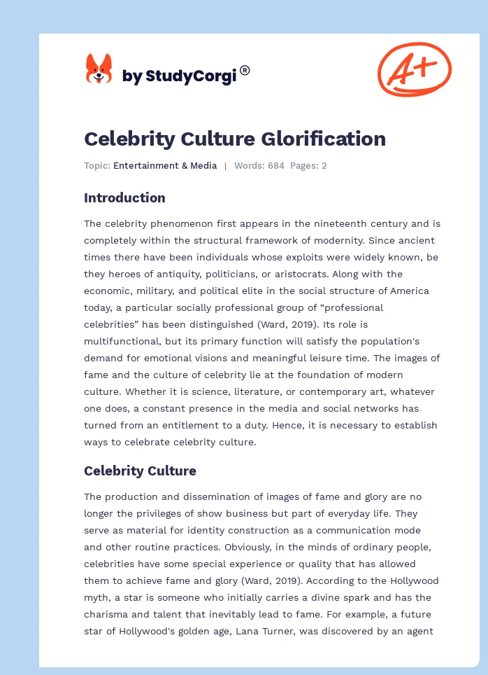 Celebrity Culture Glorification. Page 1