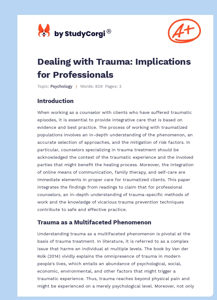 Dealing with Trauma: Implications for Professionals. Page 1