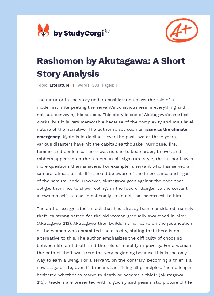 Rashomon by Akutagawa: A Short Story Analysis. Page 1