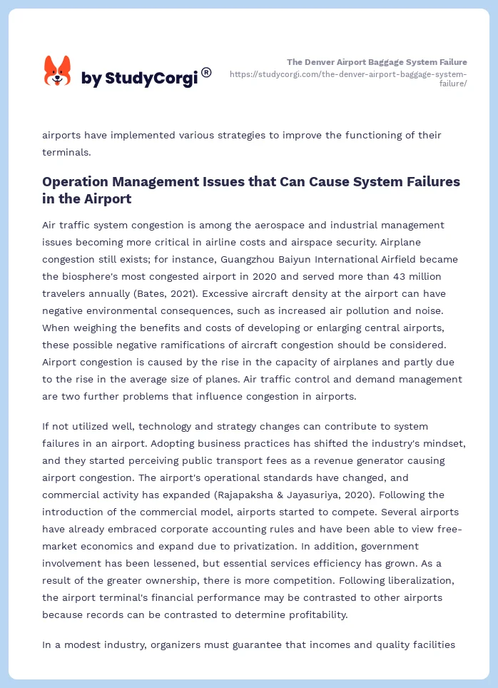 The Denver Airport Baggage System Failure. Page 2