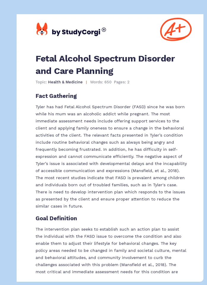 Fetal Alcohol Spectrum Disorder and Care Planning. Page 1