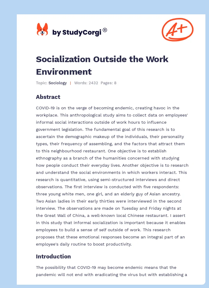 Socialization Outside the Work Environment. Page 1